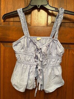 Light Blue Ruffle Tie-Front Crop Top